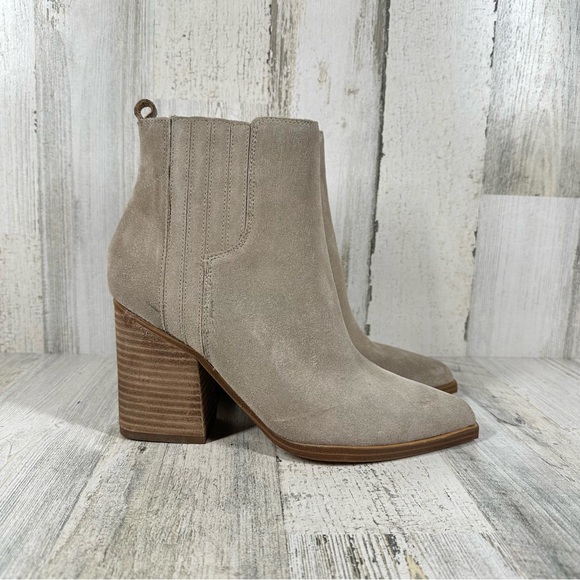 NEW Marc Fisher LTD Oshay Chelsea Suede Pointed Ankle Bootie Taupe Gray #1296 - Picture 6 of 13